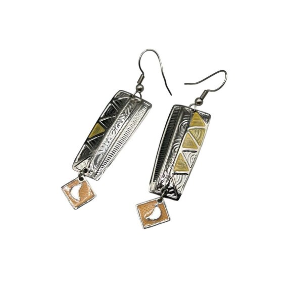 Vintage Berebi Long Pierced Dangles Earrings Silver Tone and Cream Enamel - Picture 1 of 6